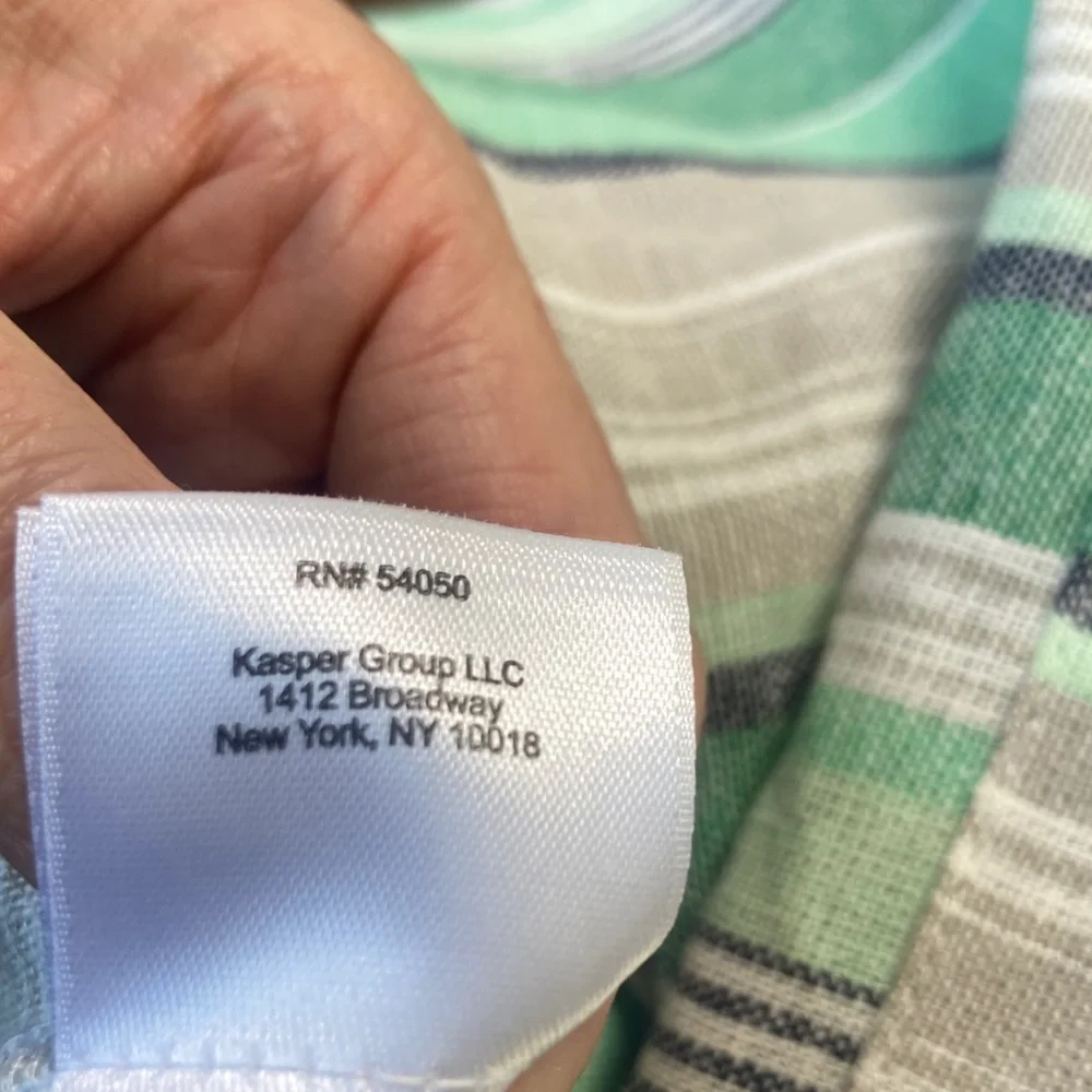 Kasper top print stripes pattern blouse linen blend career business casual L - Picture 16 of 17